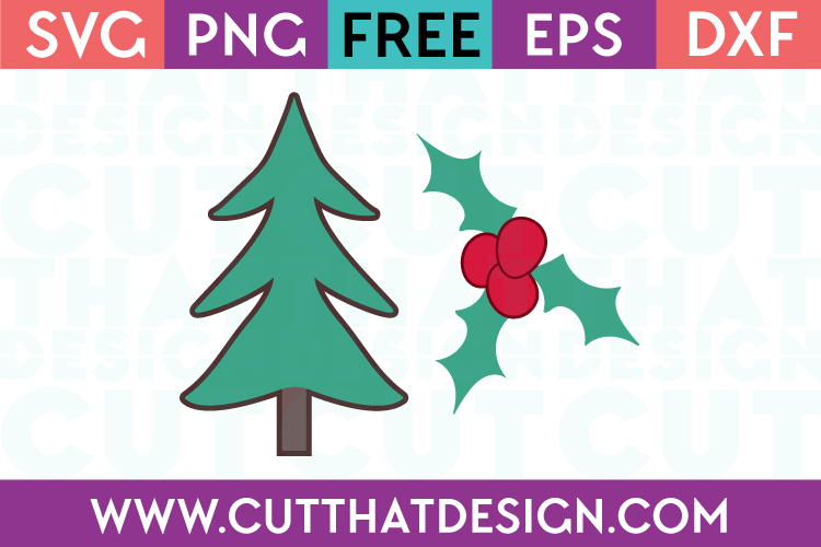 Christmas Tree and Holly Free Cut File