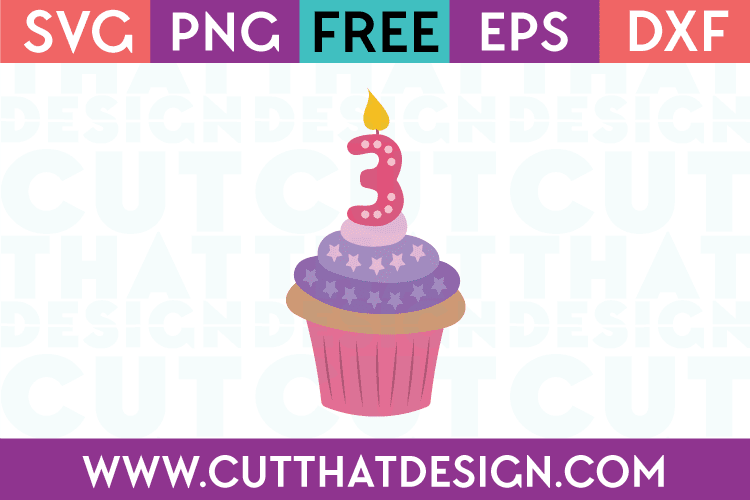 Free SVG Cupcake Candle Number 3