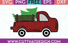 Free SVG Files Christmas Vintage Red Truck with Christmas Tree