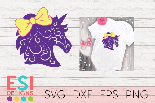 SVG File Unicorn Head with Bow and Swirls